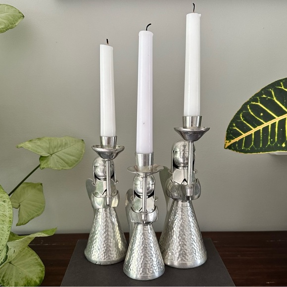 Set of 3 Vintage Banka Tin angel candleholders - Picture 3 of 5